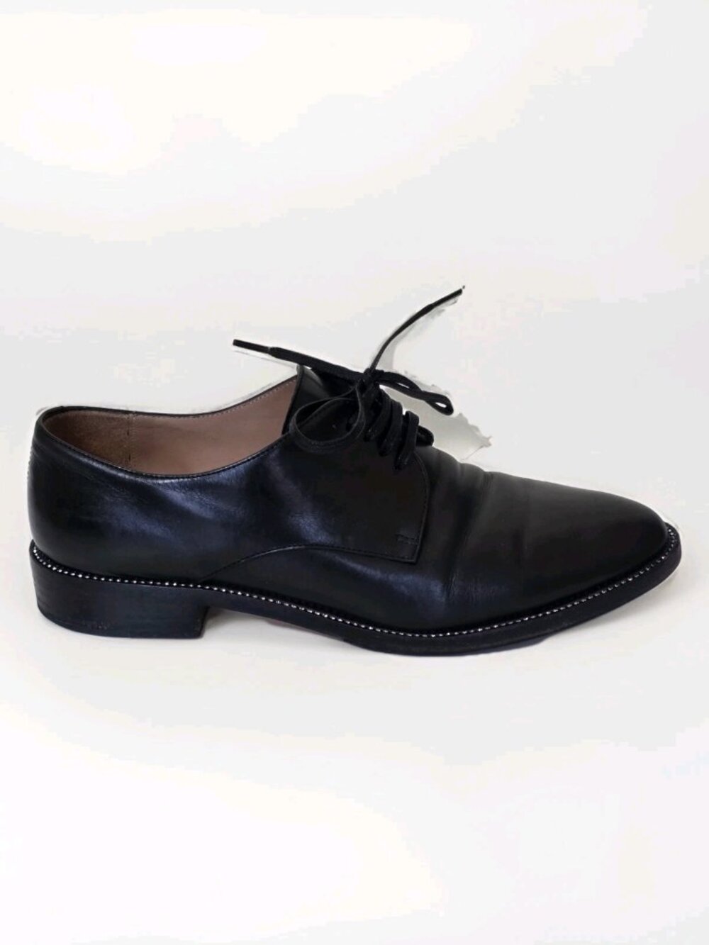 Salvatore Ferragamo Derby Shoes Women US7 Narrow Black Leather Rhinestones Italy